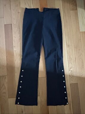 Black Flared Leg Pants with Side Snap Buttons